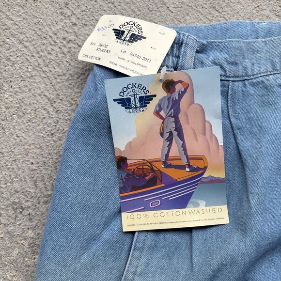 Deadstock 80s Dockers Jeans Mens 28x32 Pleated Denim Levis Cargo Tapered Vintage - Picture 7 of 16